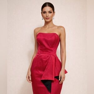 Silvergate Size S Elegant Red Strapless Dress Barbie 80s Cruise dopamine